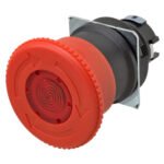 Emergency stop switch, illuminated, 40mm dia, push-lock/turn-reset, IP65