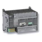 PLC, 100-240 VAC supply, 24 x 24 VDC inputs, 16 x relay outputs 2 A, 4 x analog inputs, 2 x analog outputs, 20K steps program + 32K words data memory