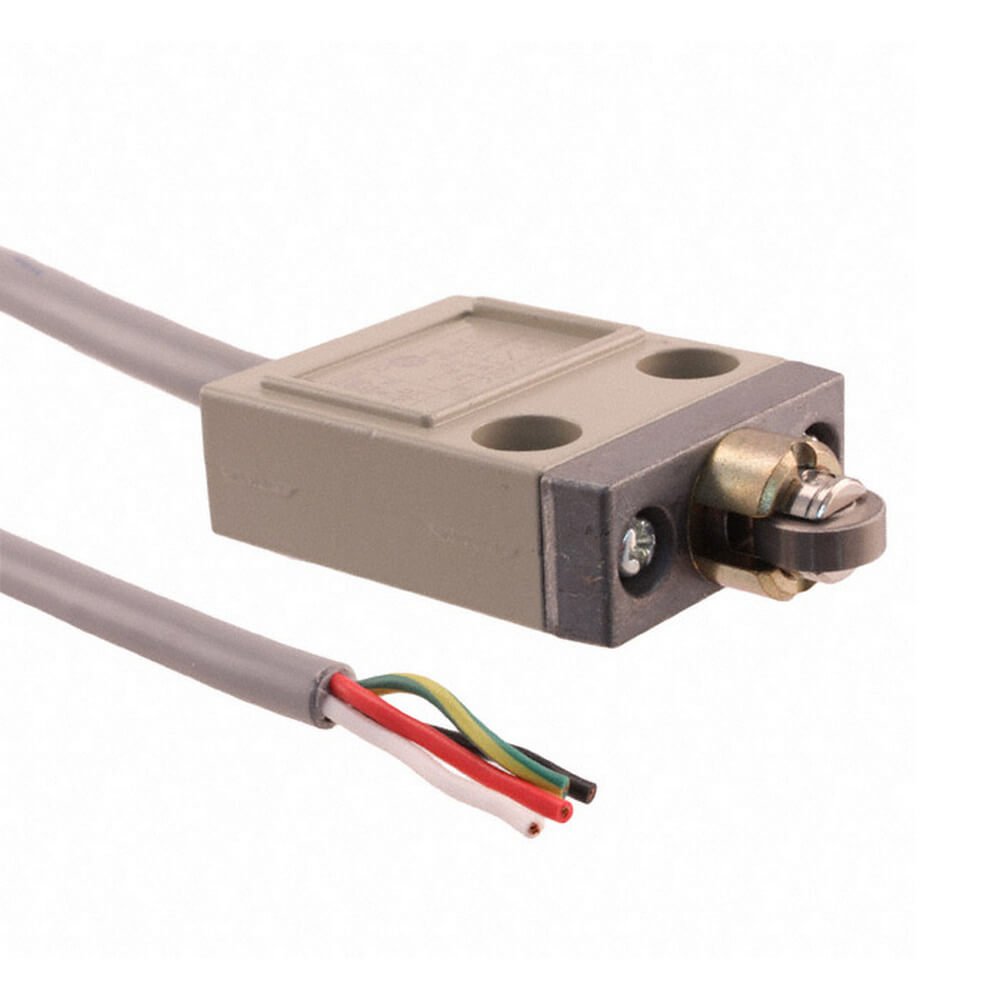 D4C-1202 Compact enclosed limit switch, roller plunger, 5 A 250 VAC, 4 A 30 VDC, 3m VCTF oil-resistant cable - Image 1