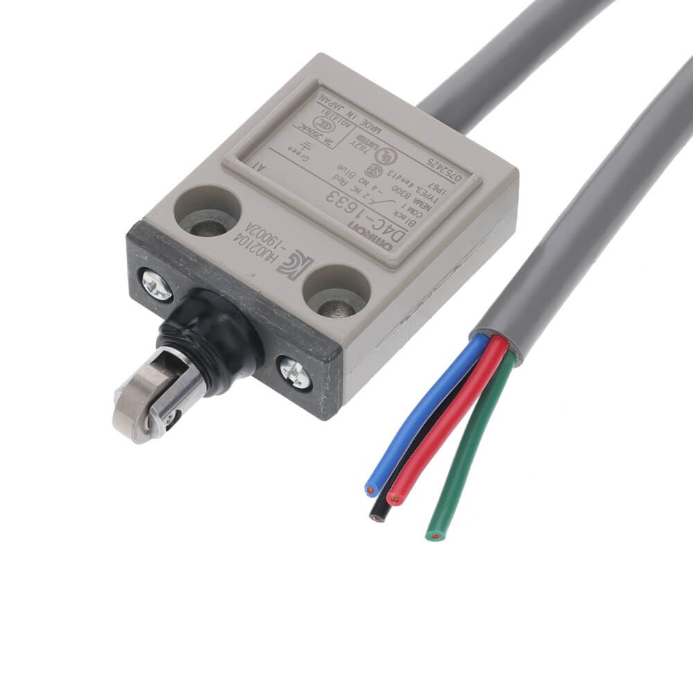 D4C-1633 Compact enclosed limit switch, Sealed crossroller plunger, 5 A 250 VAC, 4 A 30 VDC, 3 m VCTF oil-resistant cable - Image 1