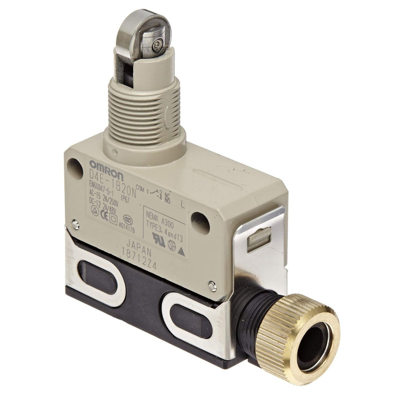 D4E-1B20N Limit switch, slim sealed, screw terminal, general purpose, cross roller plunger - Image 1