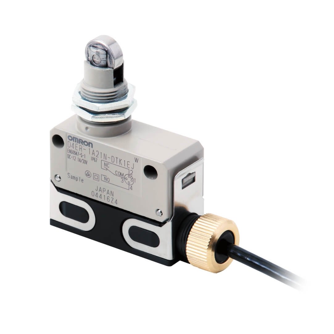 D4ER-1A21N Limit switch, slim sealed, screw terminal, general purpose, roller plunger, right-hand, pre-cabled, oil-resistant - Image 1