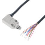 Small Safety Limit Switch, 2NC/2NO slow-action, roller plunger, 5 m cable, horizontal cable exit
