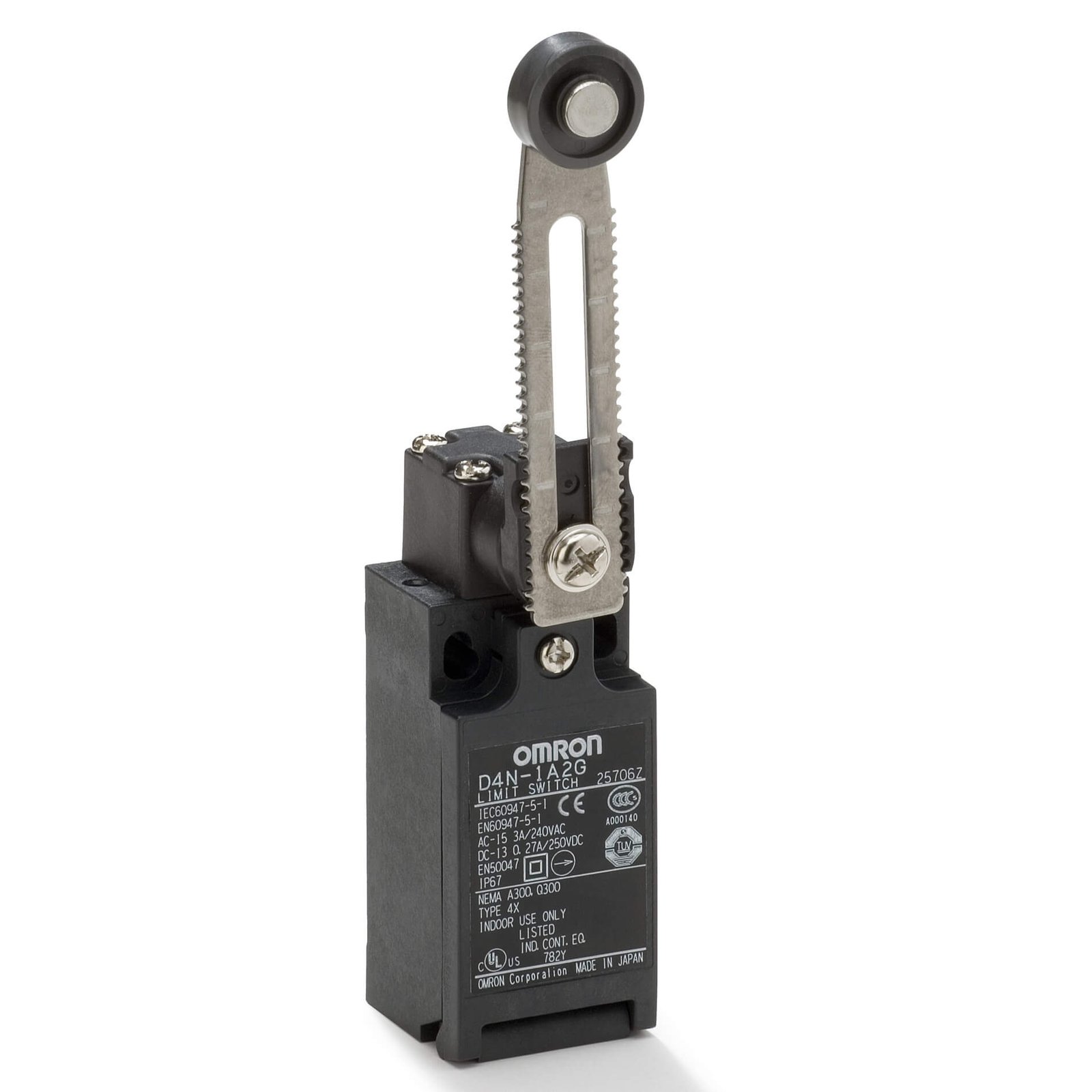 D4N-1A2G Limit switch, D4N, Pg13.5 (1-conduit), 1NC/1NO (slow-action), Adjustable roller lever, form lock (metal lever, resin roller) - Image 1