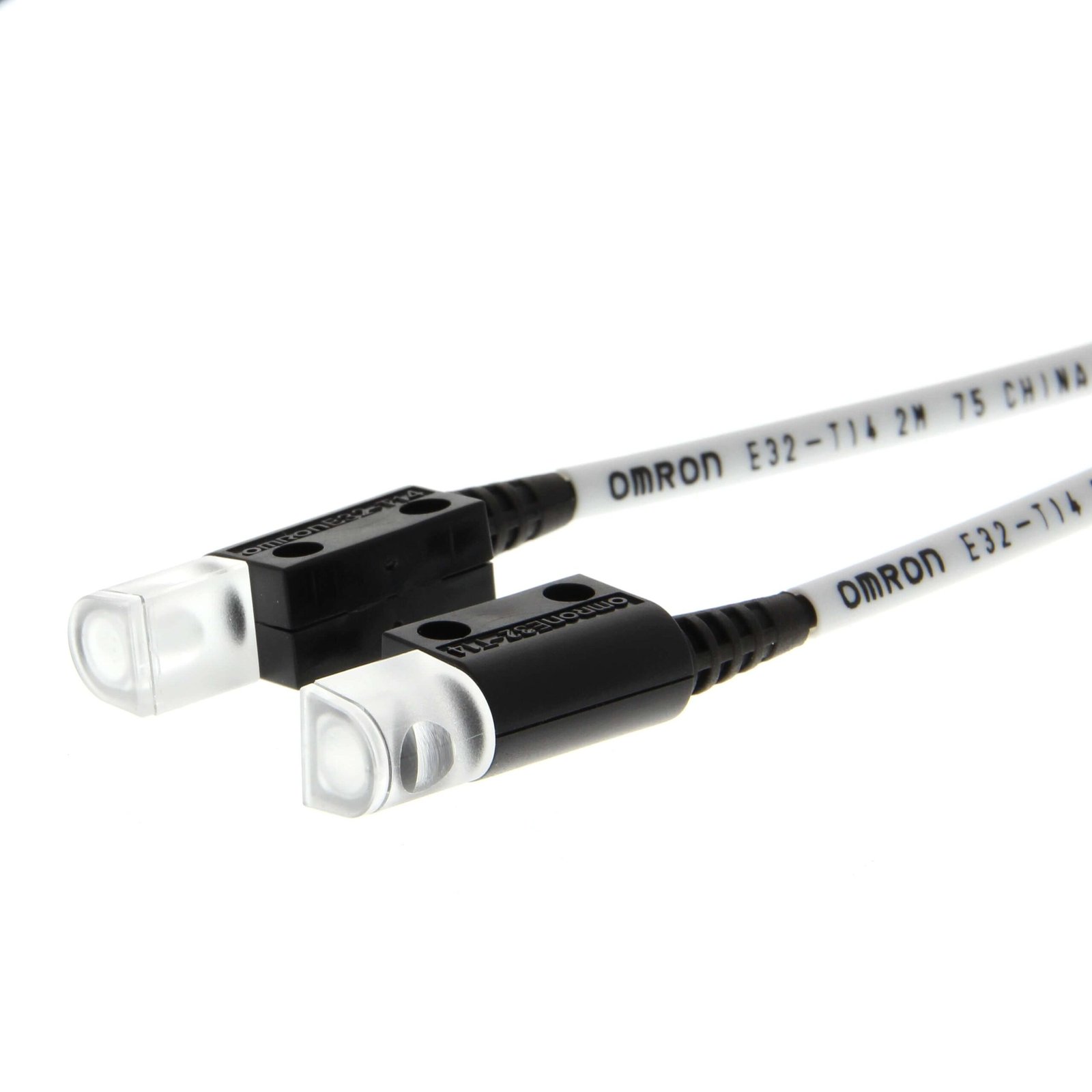 E32-T14_xM Fiber optic sensor head, through-beam, long distance detection, square, side-view, R25 fiber, 5 m cable - Image 1