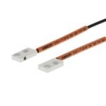 Fiber optic sensor head, through-beam, square, side-view, R25 fiber, 2 m cable