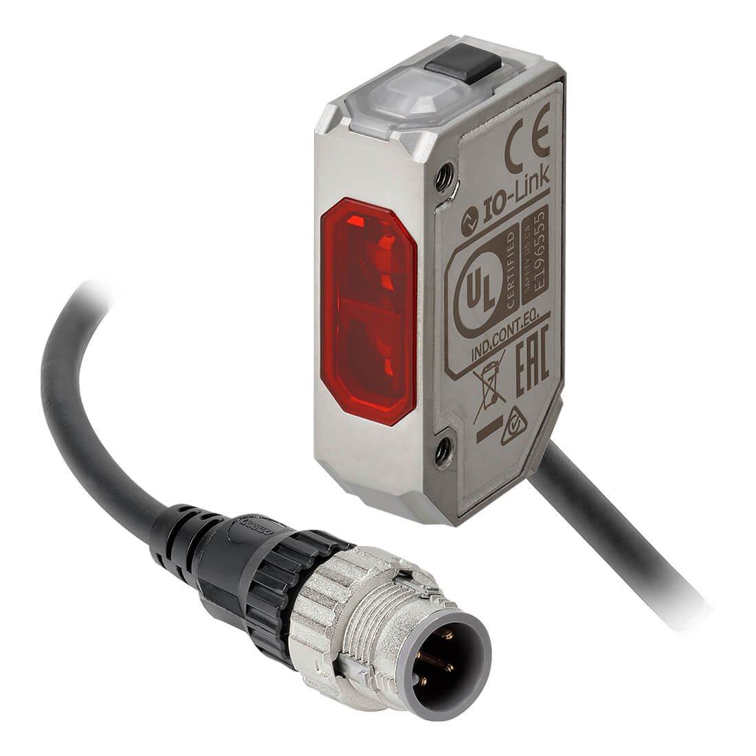E3AS-LxMx-M1TJ-xM Photoelectric sensor, rectangular housing, stainless steel, red LED, background suppression, 200 mm, PNP, Light-ON/Dark-ON, IO-Link COM3, M12... - Image 1