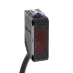 Photoelectric sensor, rectangular housing, red LED, diffuse, 100 mm, NPN, Light-ON/Dark-ON, 2 m cable