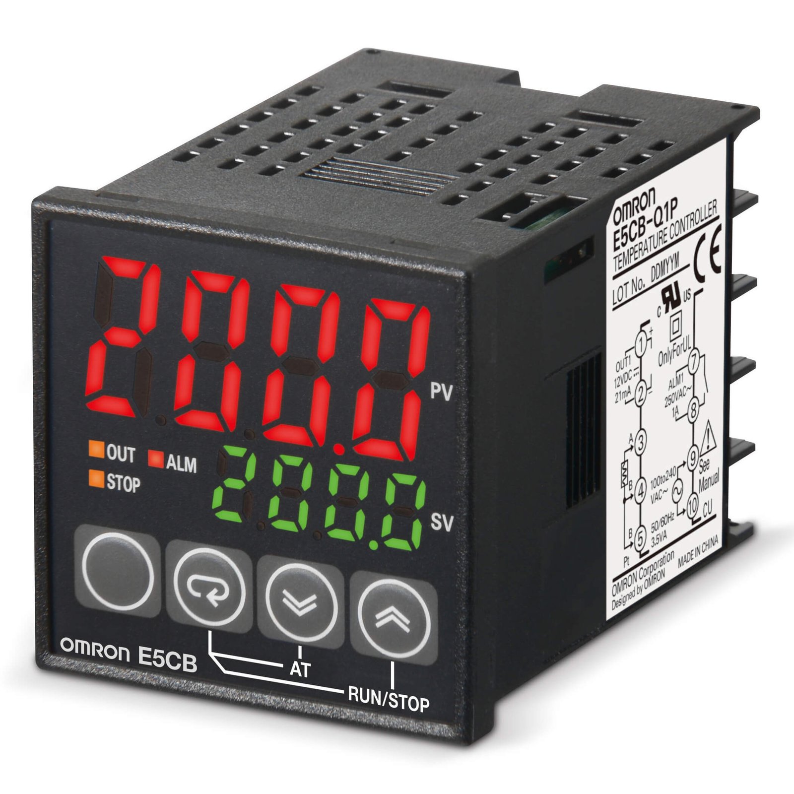 E5CB-x Temp. controller, LITE, 1/16DIN (48 x 48mm), 12 VDC pulsed output, Pt100 , ON/OFF or PID Control, Pt100 RTD input, 1 Alarm Rel., 100-240 VAC - Image 1