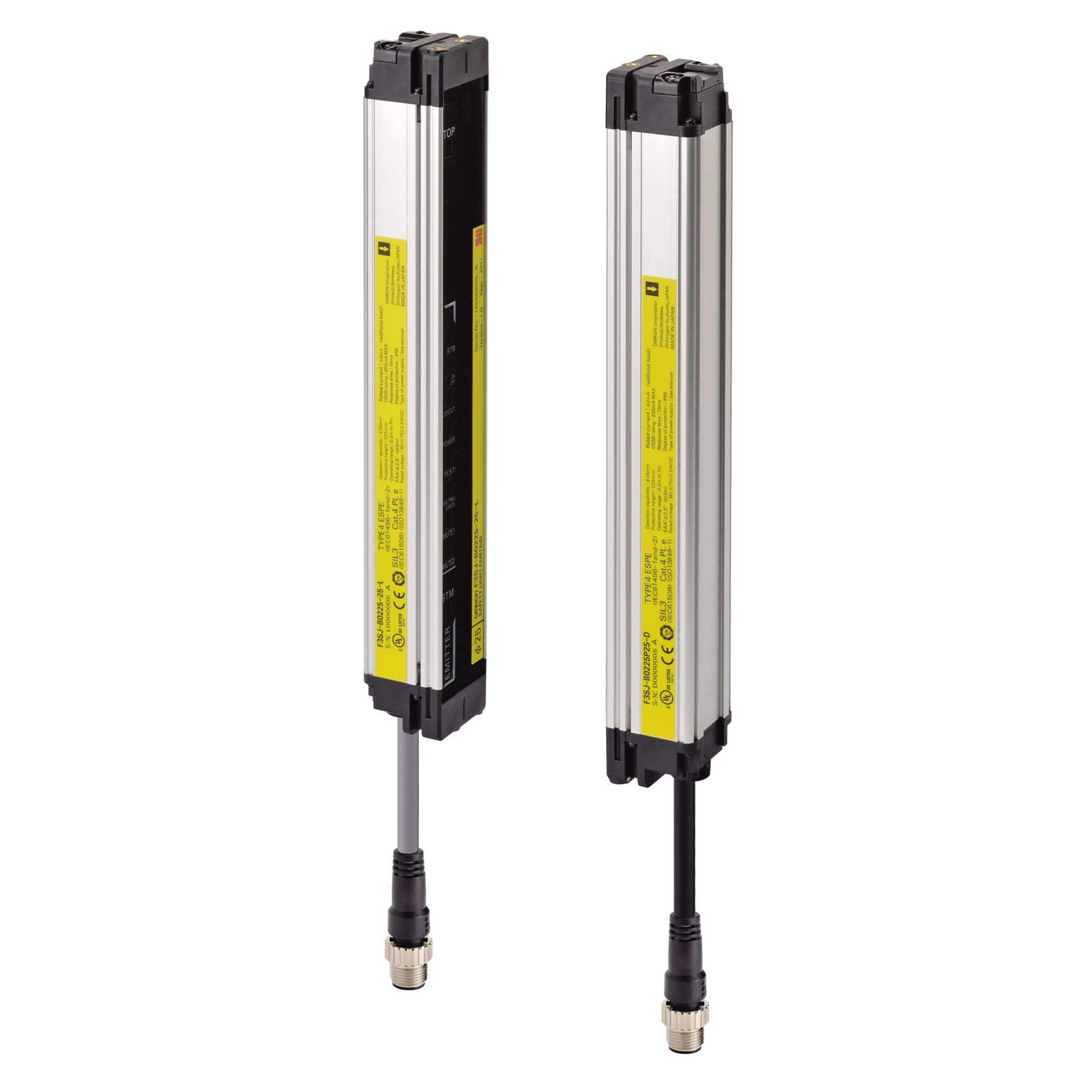 F3SJ-B0225P25 Safety Light Curtain, F3SJ Basic, Type 4, 25mm resolution, range 0.2 to 7.0m, height 625mm, PNP - Image 1