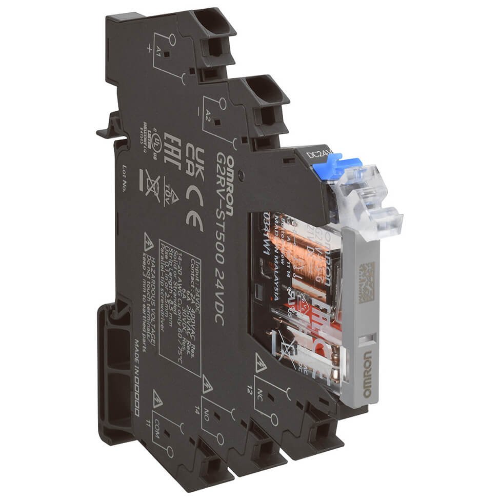 G2RV-ST500-DC24 Slimline relay 6 mm incl. socket, SPDT, 6 A, Push-in terminals, 24 VDC, Test switch - Image 1