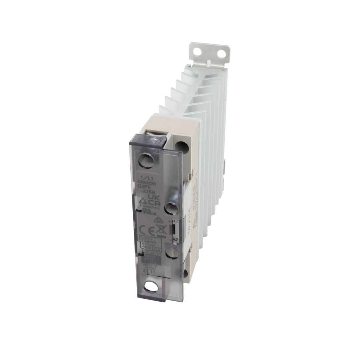 G3PE-225B-DC12-24 Solid state relay, 1 phase, 25A 100-240 VAC, with heat sink, DIN rail mount - Image 1