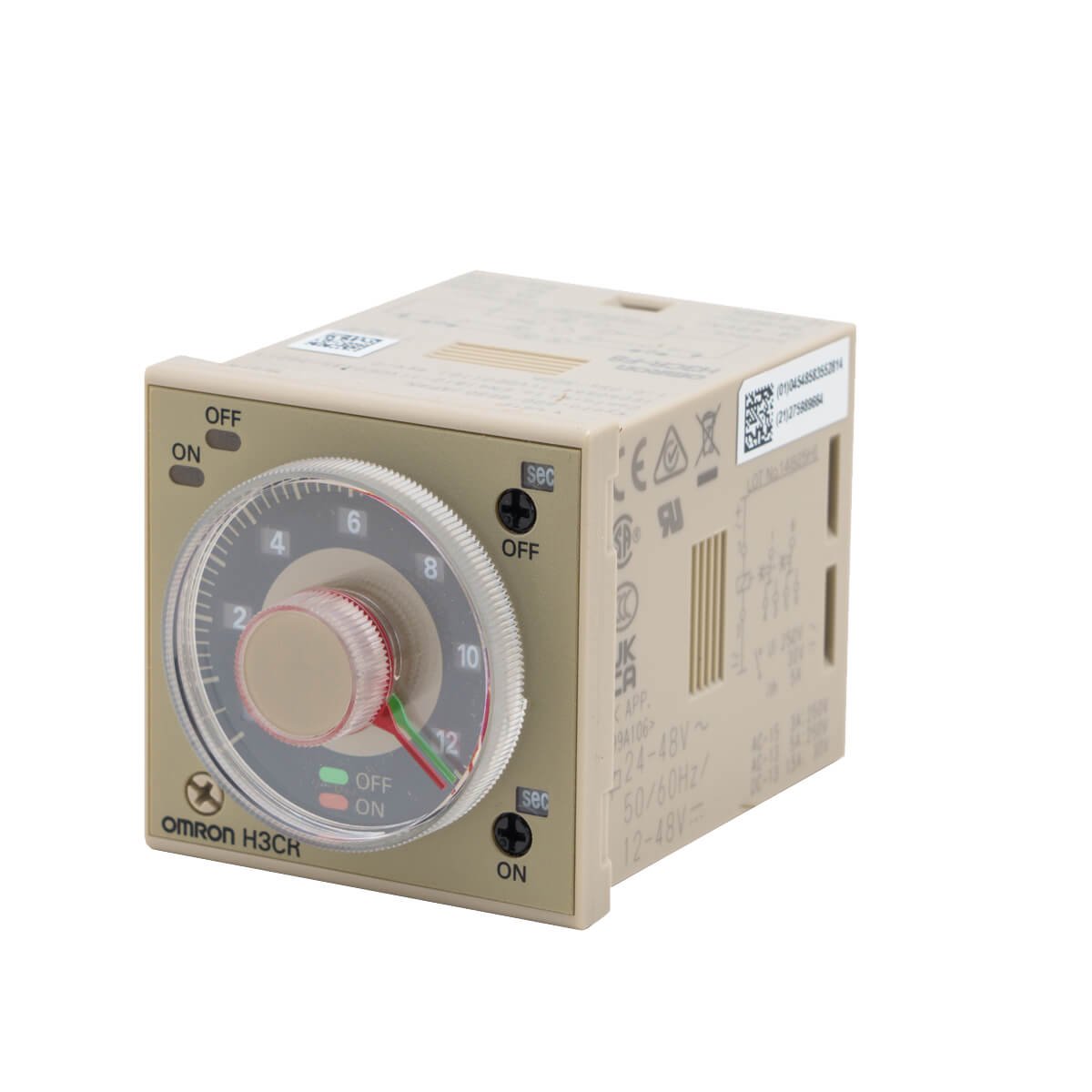 H3CR-F8-AC24-48DC12-48 Timer, plug-in, 8-pin, 1/16DIN (48 x 48 mm), twin on & off-delay, flicker OFF start, 0.05s-300h, DPDT, 5A, 24-48VAC, 12-48VDC - Image 1