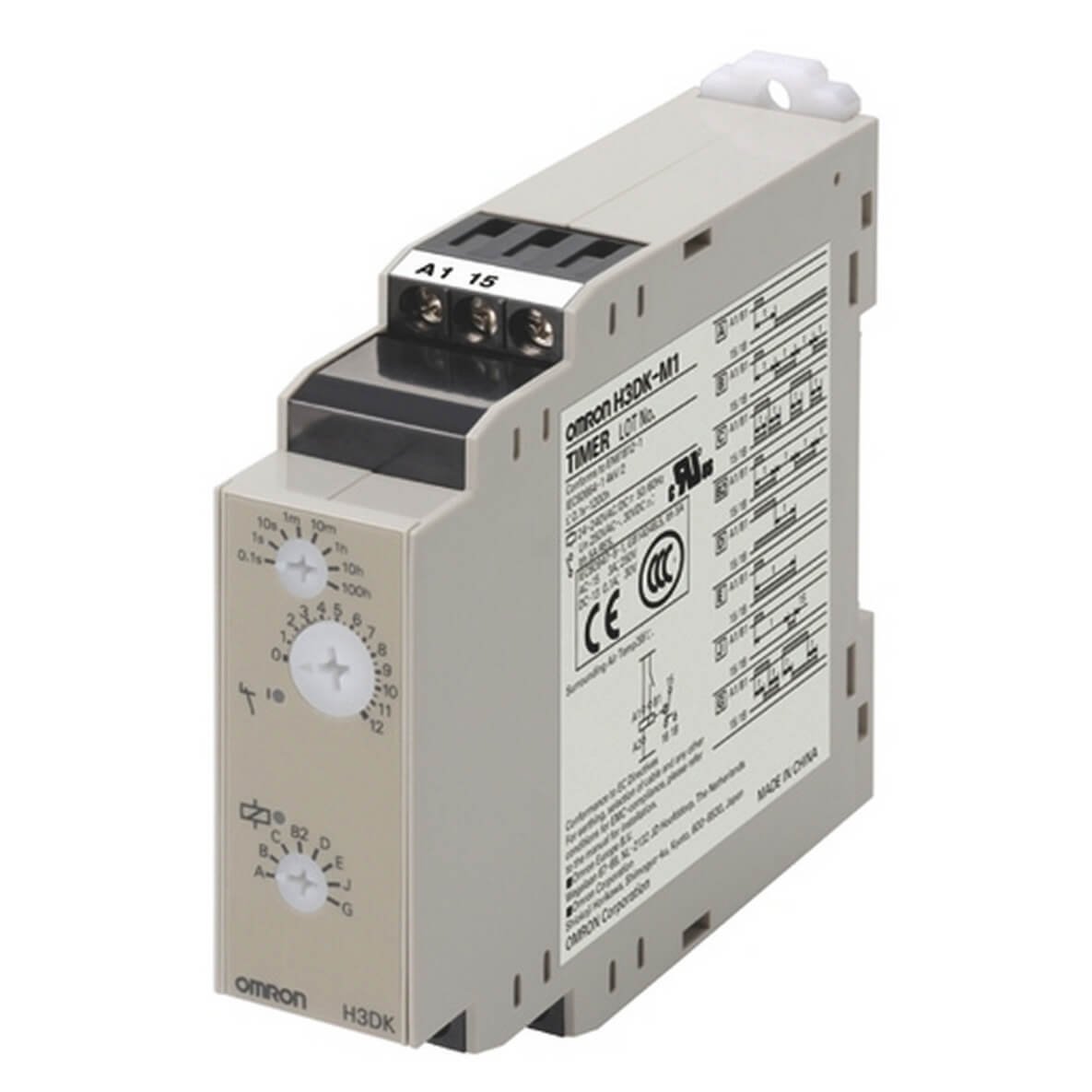 H3DK-M1x-x Timer, DIN-rail mounting, multi range, multi mode timer, 8 modes incl. off-delay, 1 output relay, 12 VDC - Image 1