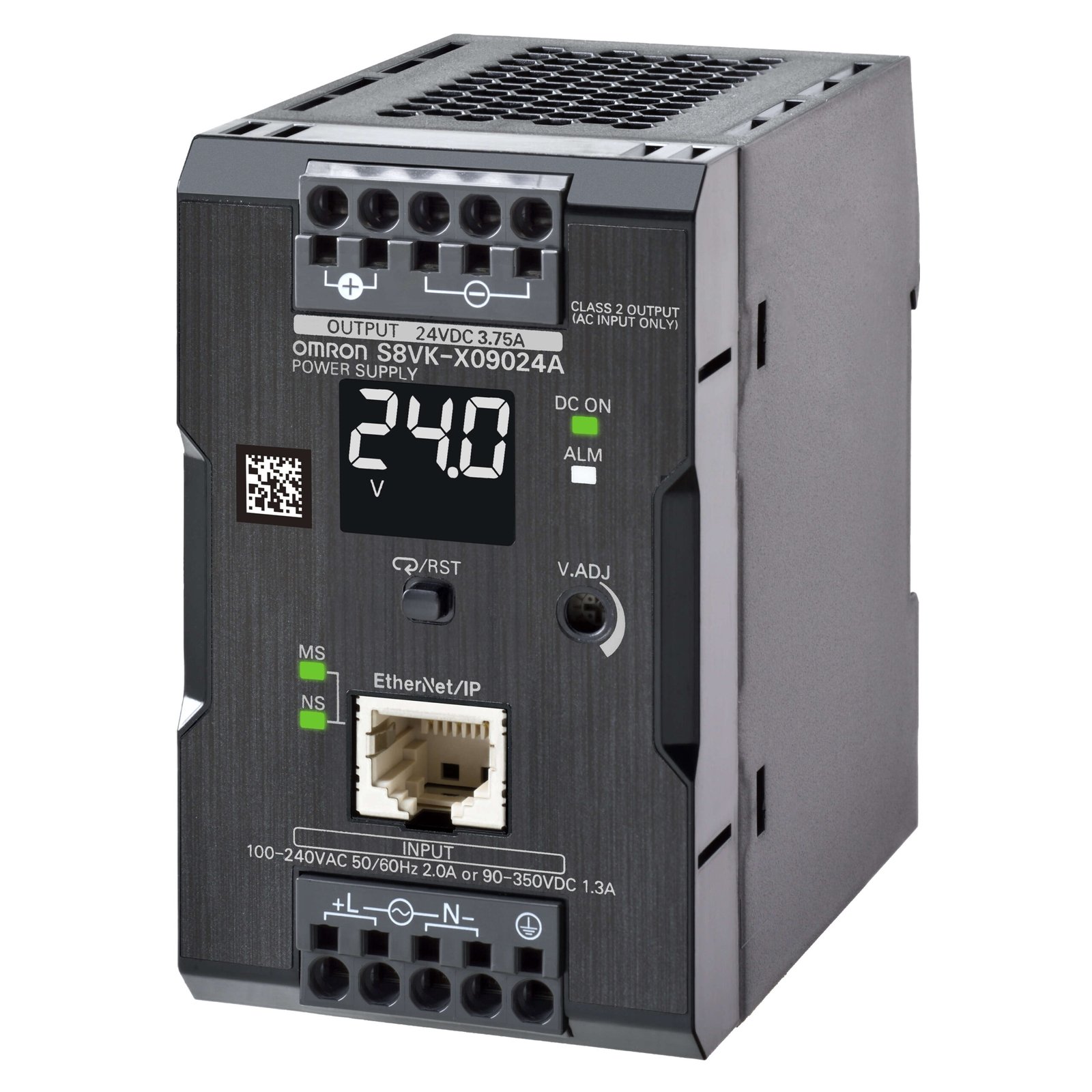 S8VK-X09024A-EIP Book type power supply, 90 W, 24 VDC, 3.75 A, DIN rail mounting, Push-in terminal, Coated, display, Ethernet IP / Modbus TCP compatibility - Image 1