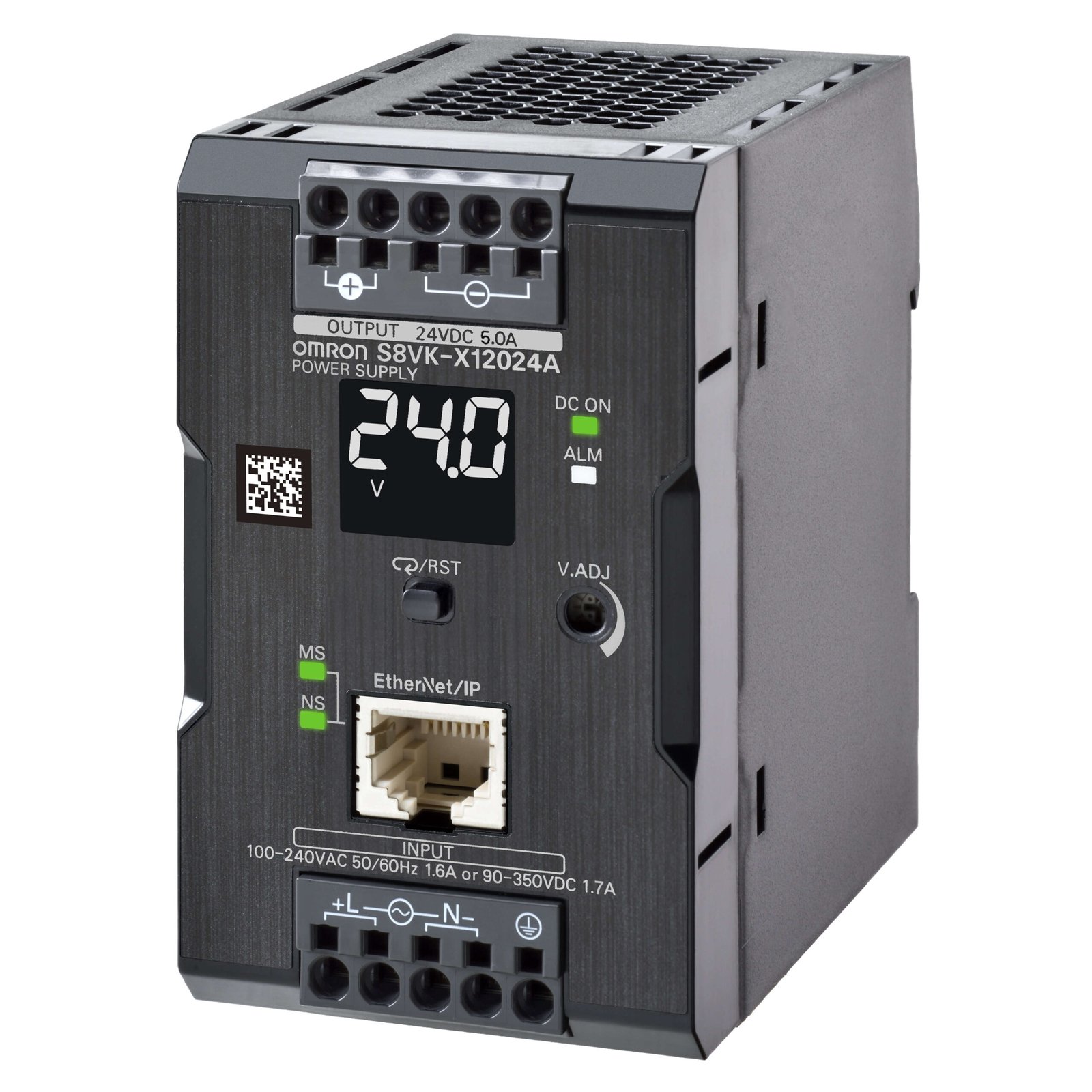 S8VK-X12024A-EIP Book type power supply, 120 W, 24 VDC, 5 A, DIN rail mounting, Push-in terminal, Coated, display, Ethernet IP / Modbus TCP compatibility - Image 1