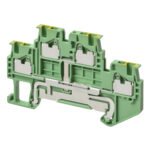 Ground multi-tier DIN rail terminal block with push-in plus connections for mounting on TS 35, nominal cross section 1 mm², color green/yellow