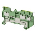 Ground multi conductor DIN rail terminal block with 3 push-in plus connections for mounting on TS 35, nominal cross section 1 mm², color green/yellow