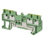 Ground multi conductor DIN rail terminal block with 4 push-in plus connections for mounting on TS 35, nominal cross section 1 mm², color green/yellow