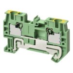 Ground DIN rail terminal block with push-in plus connection for mounting on TS 35, nominal cross section 4 mm², color green/yellow