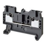 Feed-through DIN rail terminal block with push-in plus connection for mounting on TS 35, nominal cross section 2.5 mm², color gray