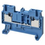 Feed-through DIN rail terminal block with push-in plus connection for mounting on TS 35, nominal cross section 2.5 mm², color blue