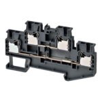 Multi-tier feed-through DIN rail terminal block with push-in plus connection for mounting on TS 35, nominal cross section 2.5 mm², color gray