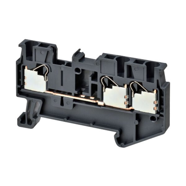 Multi conductor feed-through DIN rail terminal block with 3 push-in plus connection for mounting on TS 35, nominal cross section 2.5 mm², color gray